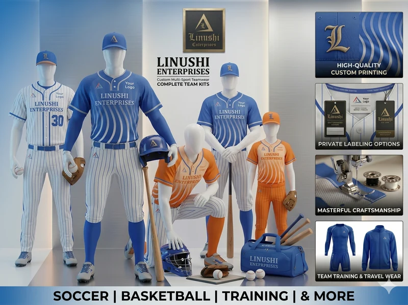Custom blue, white pinstripe and orange baseball jerseys, pants and caps produced by a baseball uniform manufacturer