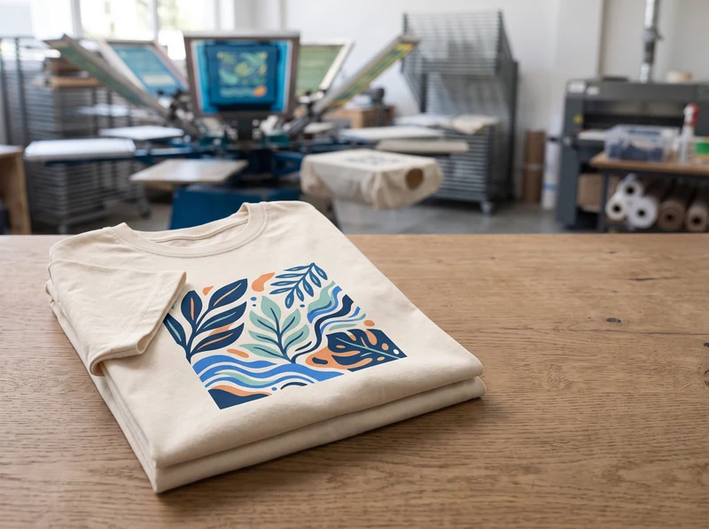 Eco-friendly screen printing services — water-based ink printed on an organic cotton t-shirt at the Linushi factory