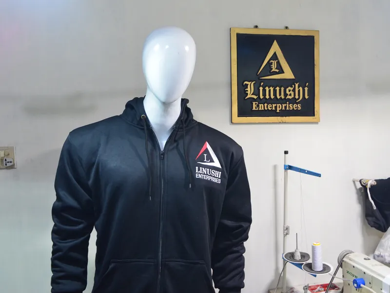 Finished custom zip hoodie after quality control at the Linushi factory