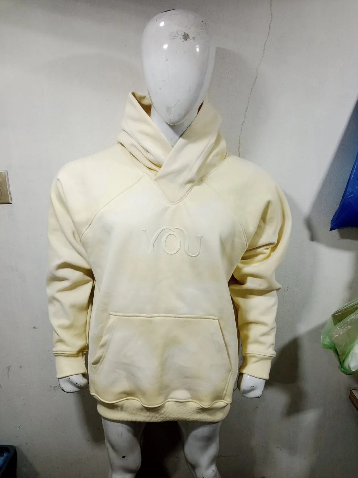 Cream custom hoodie with tonal puff print