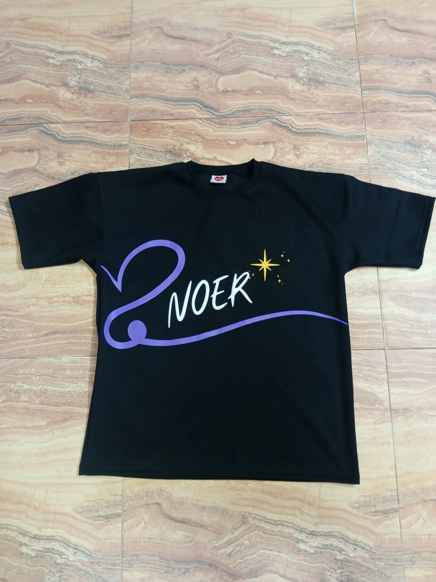 Custom t-shirt with front print and woven neck label