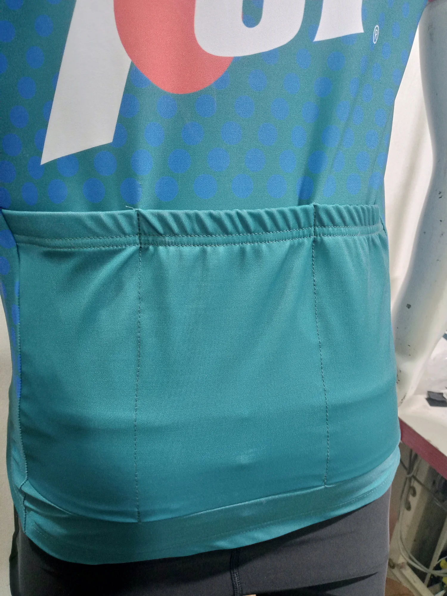 Cycling jersey back, angled view