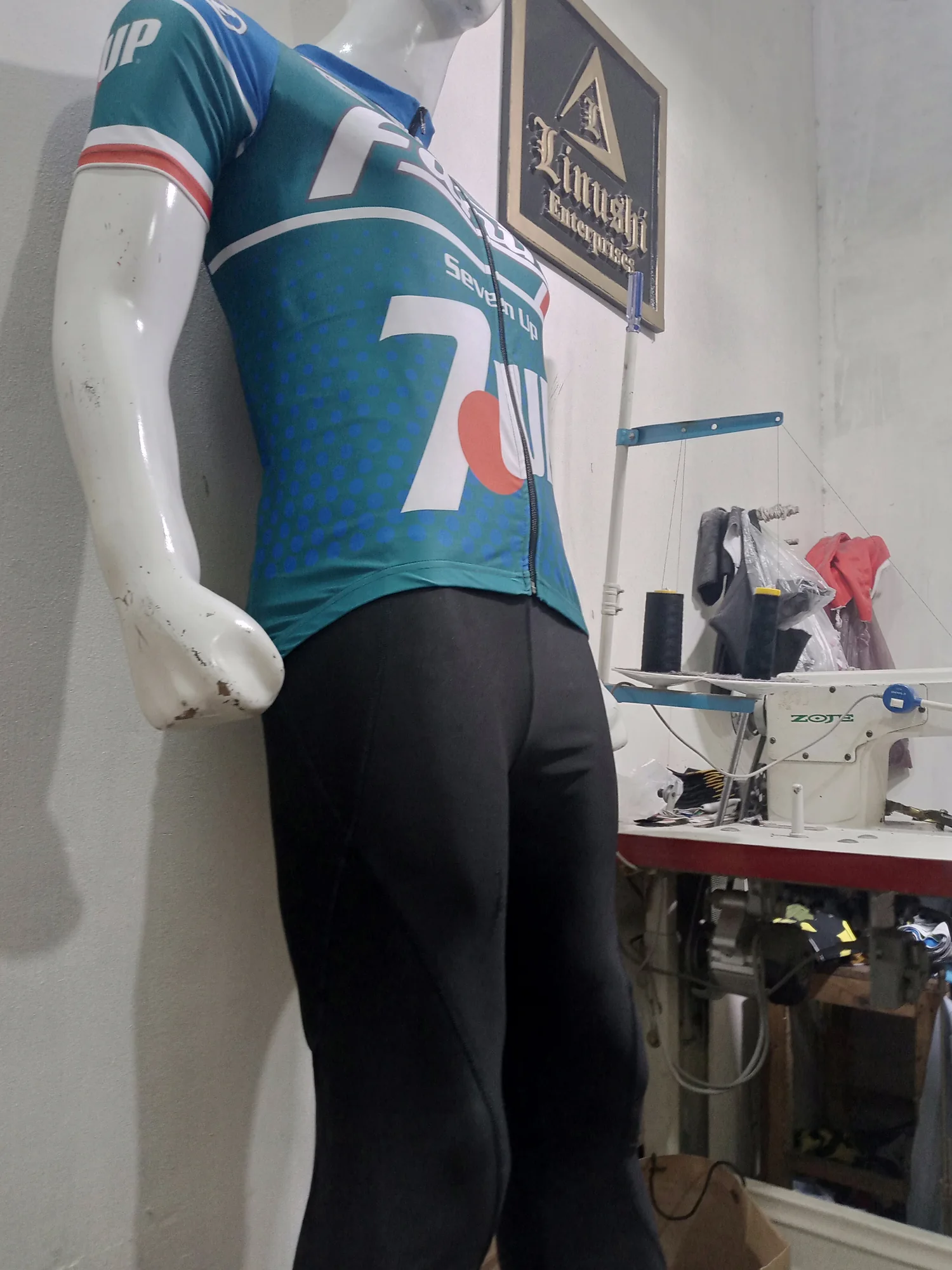 Cycling jersey worn with cycling tights