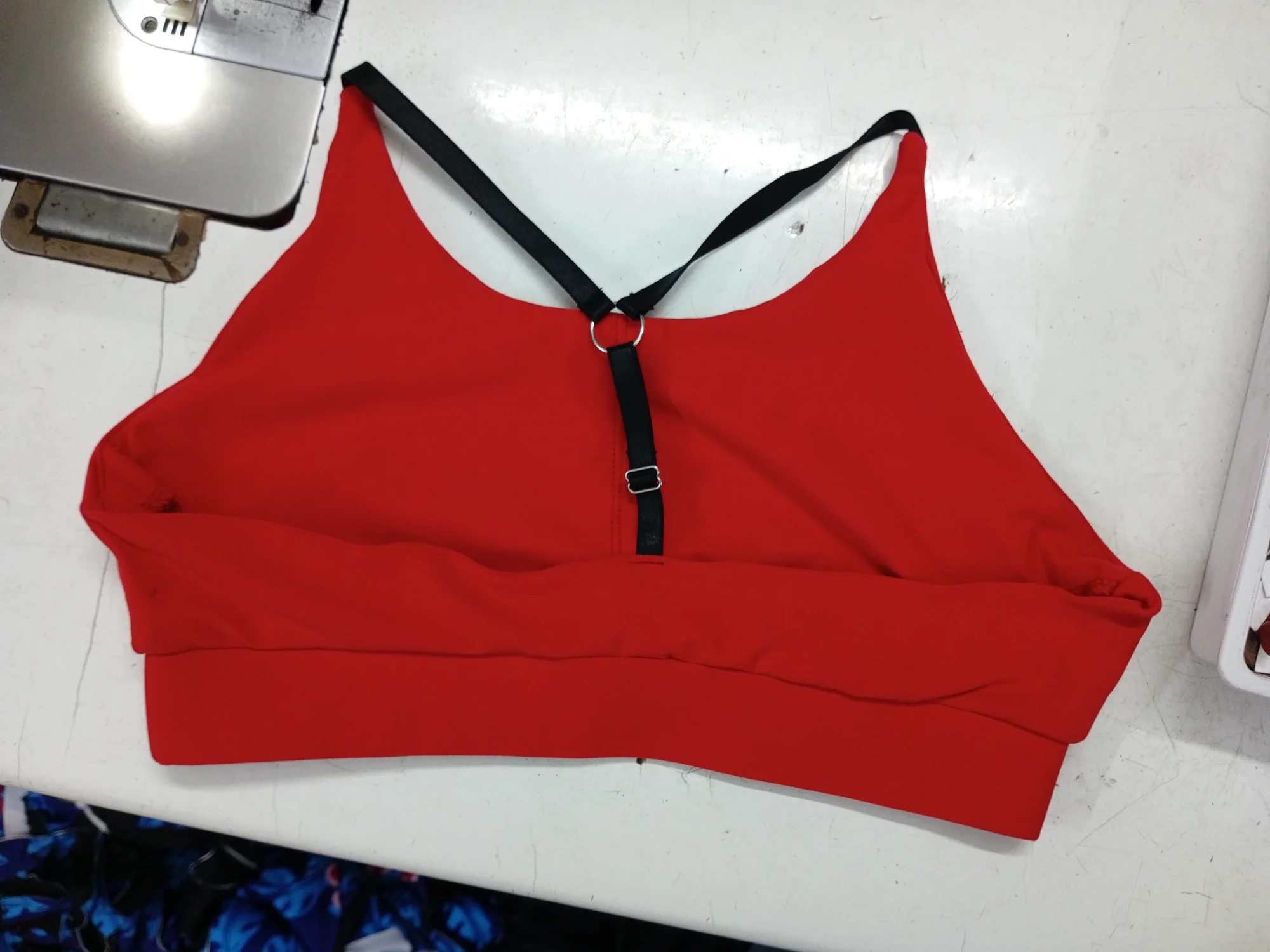 Red sports bra with racerback and adjustable strap