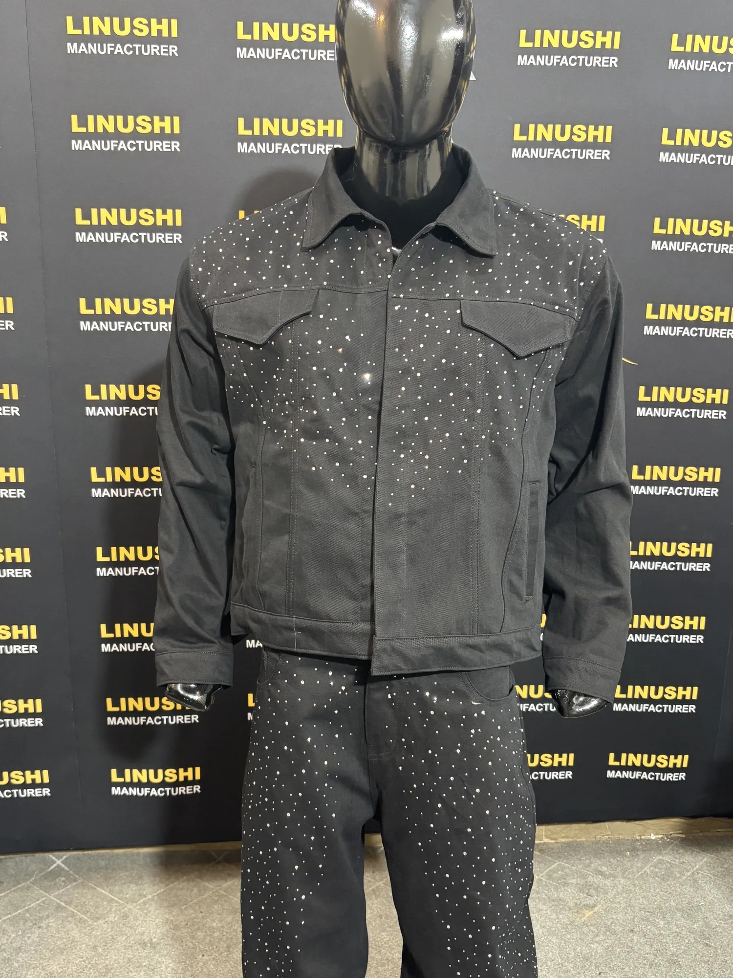 Rhinestone denim jacket and matching jeans set