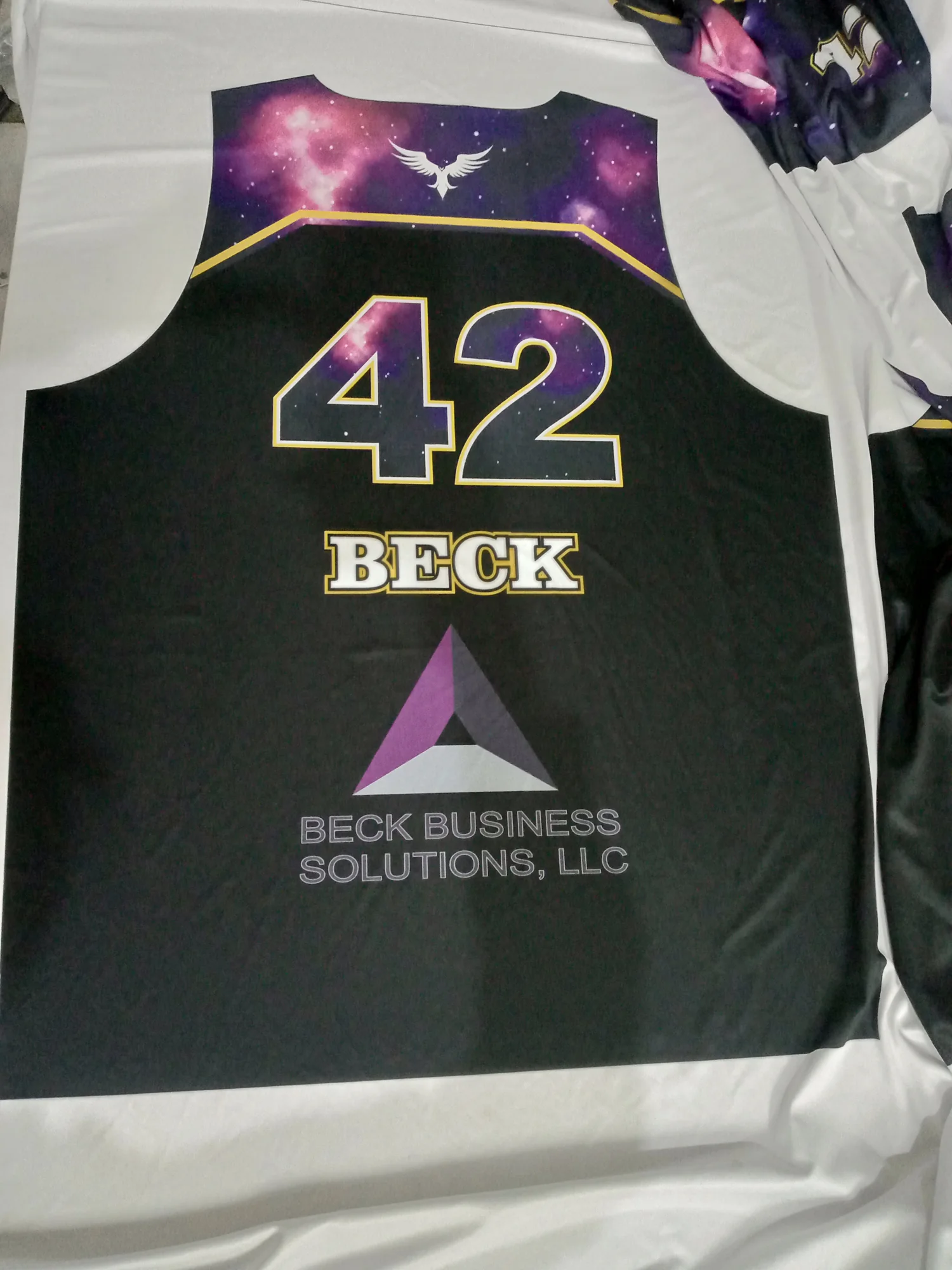 Jersey back panel printed on fabric before cutting