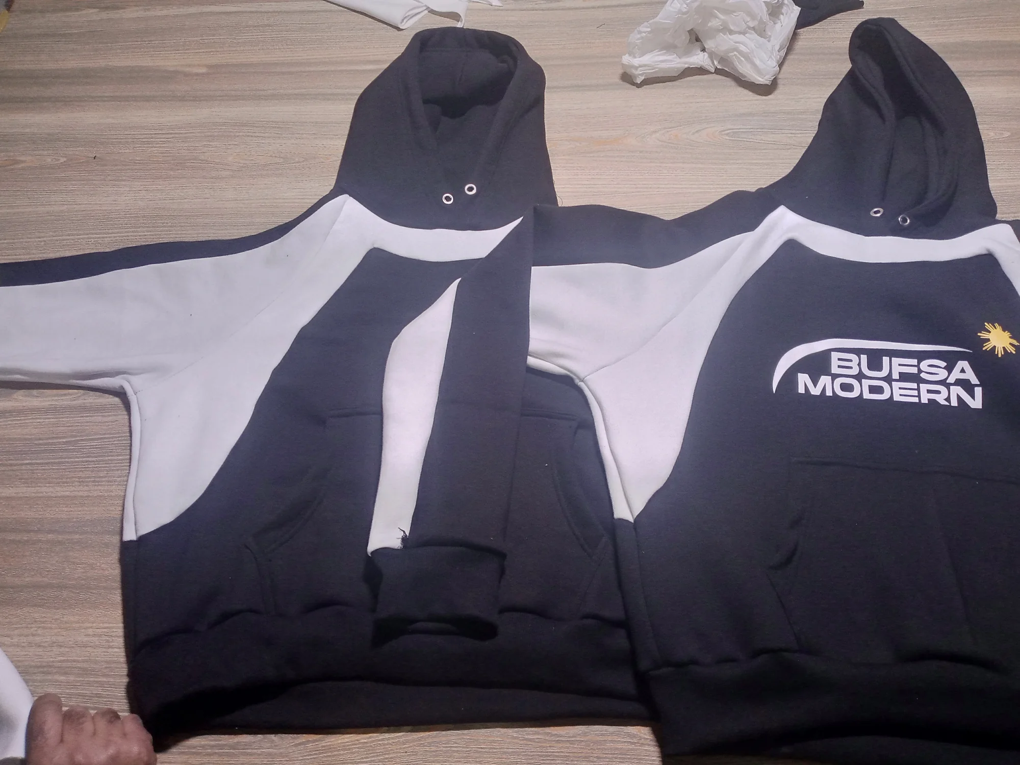 Two-tone panelled hoodies with front print